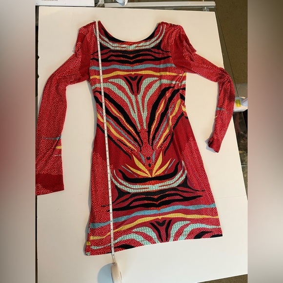 Mara Hoffman Phoenix Red Printed long sleeve dress stretch low back - Picture 11 of 13